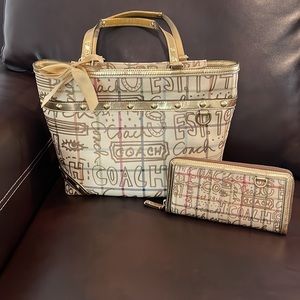 Beautiful Gold Multi Colored Plaid Coach Purse With Matching Wallet!!!